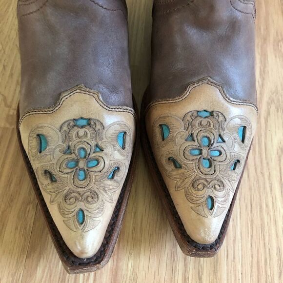 CORRAL VINTAGE Brown/Turquoise Laser Tool Leather C1620 - Picture 10 of 16